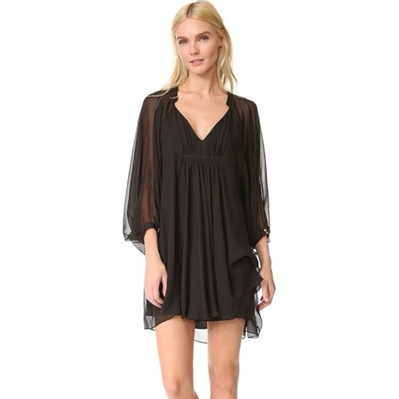Diane Von Furstenberg Womens Dress 2 Fleurette Black Silk Chiffon Batwing Fairy - Picture 1 of 15